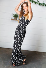 Load image into Gallery viewer, Black Abstract Wave Button Jumpsuit
