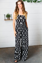 Load image into Gallery viewer, Black Abstract Wave Button Jumpsuit