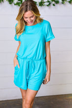 Load image into Gallery viewer, Ice Blue Brushed Knit Elastic Waist Pocketed Romper
