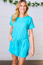 Load image into Gallery viewer, Ice Blue Brushed Knit Elastic Waist Pocketed Romper