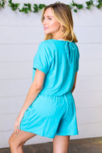 Load image into Gallery viewer, Ice Blue Brushed Knit Elastic Waist Pocketed Romper