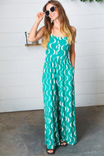Load image into Gallery viewer, Kelly Green Abstract Wave Button Jumpsuit