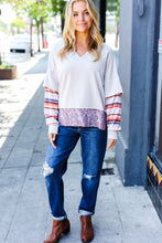 Load image into Gallery viewer, Boho Energy Taupe Stripe & Paisley Twofer Terry Top