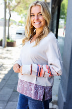 Load image into Gallery viewer, Boho Energy Taupe Stripe & Paisley Twofer Terry Top