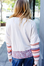 Load image into Gallery viewer, Boho Energy Taupe Stripe & Paisley Twofer Terry Top