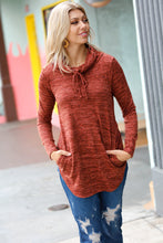 Load image into Gallery viewer, Rust Marled Cowl Neck Pocketed Top