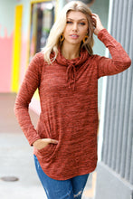 Load image into Gallery viewer, Rust Marled Cowl Neck Pocketed Top