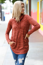 Load image into Gallery viewer, Rust Marled Cowl Neck Pocketed Top