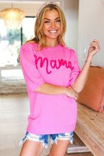 Load image into Gallery viewer, Take A Bow Pink "Mama" Embroidery Puff Sleeve Sweater Top