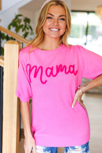 Load image into Gallery viewer, Take A Bow Pink "Mama" Embroidery Puff Sleeve Sweater Top