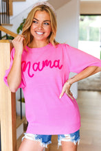 Load image into Gallery viewer, Take A Bow Pink "Mama" Embroidery Puff Sleeve Sweater Top