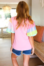 Load image into Gallery viewer, Stand Out Pink Rainbow Sequin Puff Sleeve Top