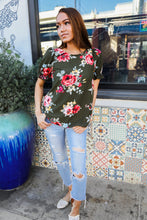 Load image into Gallery viewer, Flower Power Moss Green Floral Print Ruffle Puff Sleeve Top