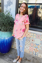 Load image into Gallery viewer, Pretty in Pink Floral Print Short Elastic Ruffle Sleeve Top