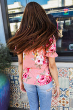 Load image into Gallery viewer, Pretty in Pink Floral Print Short Elastic Ruffle Sleeve Top