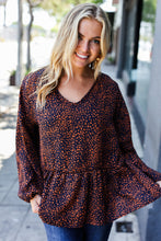 Load image into Gallery viewer, Navy & Rust Leopard Woven Babydoll Top