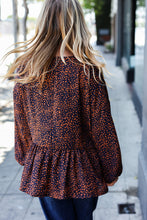 Load image into Gallery viewer, Navy & Rust Leopard Woven Babydoll Top