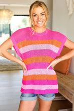 Load image into Gallery viewer, Feeling Bold Fuchsia & Orange Stripe Short Sleeve Dolman Sweater