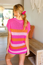 Load image into Gallery viewer, Feeling Bold Fuchsia & Orange Stripe Short Sleeve Dolman Sweater