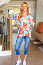 Load image into Gallery viewer, Weekend Ready Aqua & Coral Floral V Neck Woven Top