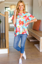Load image into Gallery viewer, Weekend Ready Aqua & Coral Floral V Neck Woven Top