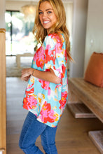 Load image into Gallery viewer, Weekend Ready Aqua & Coral Floral V Neck Woven Top