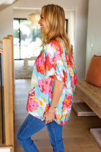 Load image into Gallery viewer, Weekend Ready Aqua & Coral Floral V Neck Woven Top