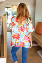 Load image into Gallery viewer, Weekend Ready Aqua & Coral Floral V Neck Woven Top