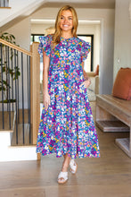Load image into Gallery viewer, Just A Dream Navy Floral Smocked Ruffle Sleeve Maxi Dress