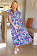 Load image into Gallery viewer, Just A Dream Navy Floral Smocked Ruffle Sleeve Maxi Dress
