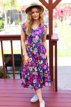 Load image into Gallery viewer, Diva Dreams Navy & Lilac Floral Fit & Flare Midi Dress