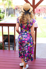 Load image into Gallery viewer, Diva Dreams Navy & Lilac Floral Fit & Flare Midi Dress