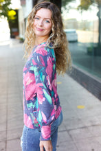 Load image into Gallery viewer, On My Heart Navy Floral Brushed Hacci Sweater Top