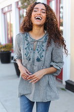 Load image into Gallery viewer, Beautiful You Dark Green Cotton Plaid Embroidered Back Button Top