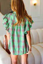 Load image into Gallery viewer, Live For Today Green Plaid Shirred Yoke Flutter Sleeve Top
