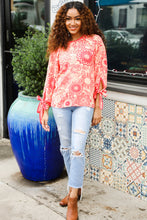 Load image into Gallery viewer, Be Bold Red & Coral Floral Long Sleeve Bow Tie Contrast Binding Top