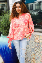 Load image into Gallery viewer, Be Bold Red & Coral Floral Long Sleeve Bow Tie Contrast Binding Top