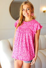 Load image into Gallery viewer, Look Of Love Fuchsia Floral Yoke Ruffle Short Sleeve Top