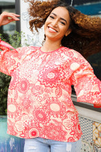 Load image into Gallery viewer, Be Bold Red & Coral Floral Long Sleeve Bow Tie Contrast Binding Top