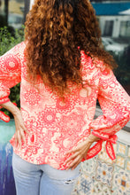 Load image into Gallery viewer, Be Bold Red & Coral Floral Long Sleeve Bow Tie Contrast Binding Top