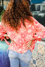 Load image into Gallery viewer, Be Bold Red & Coral Floral Long Sleeve Bow Tie Contrast Binding Top