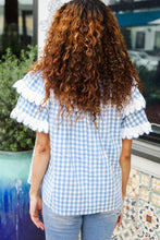 Load image into Gallery viewer, Lost In Love Cotton Blue Gingham Shirred Mock Neck Top