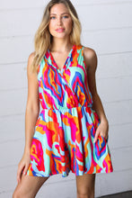 Load image into Gallery viewer, Vibrant Multicolor Abstract Sleeveless Surplice Romper