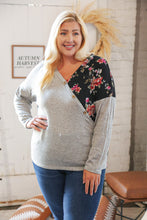 Load image into Gallery viewer, Grey & Black Floral Surplice Button Knit Top
