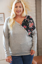 Load image into Gallery viewer, Grey & Black Floral Surplice Button Knit Top