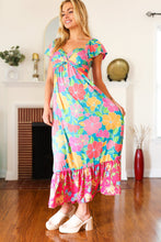 Load image into Gallery viewer, Vacay Vibes Blue Floral Print Sweetheart Twisted Neckline Maxi Dress
