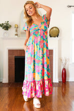 Load image into Gallery viewer, Vacay Vibes Blue Floral Print Sweetheart Twisted Neckline Maxi Dress