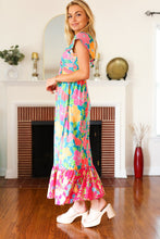 Load image into Gallery viewer, Vacay Vibes Blue Floral Print Sweetheart Twisted Neckline Maxi Dress