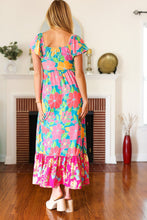 Load image into Gallery viewer, Vacay Vibes Blue Floral Print Sweetheart Twisted Neckline Maxi Dress