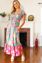 Load image into Gallery viewer, Vacay Vibes Blue Floral Print Sweetheart Twisted Neckline Maxi Dress